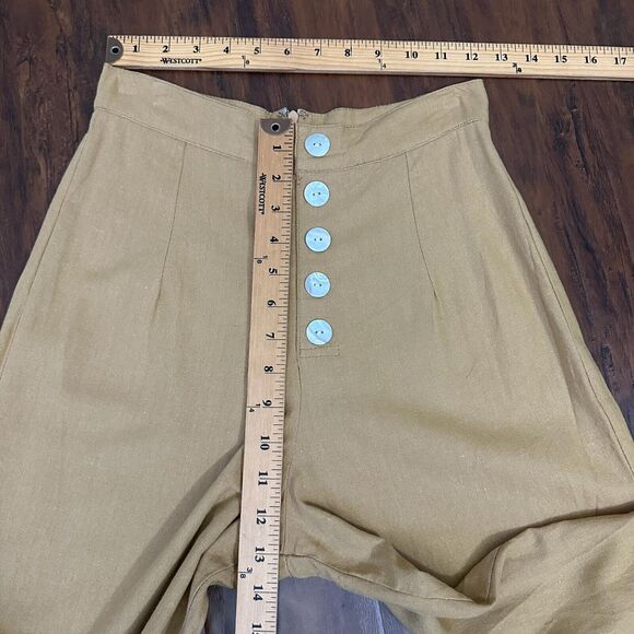 GILLIA Wide Leg Pants Camel Tan Cropped High Rise Shell Button Front - Picture 12 of 14